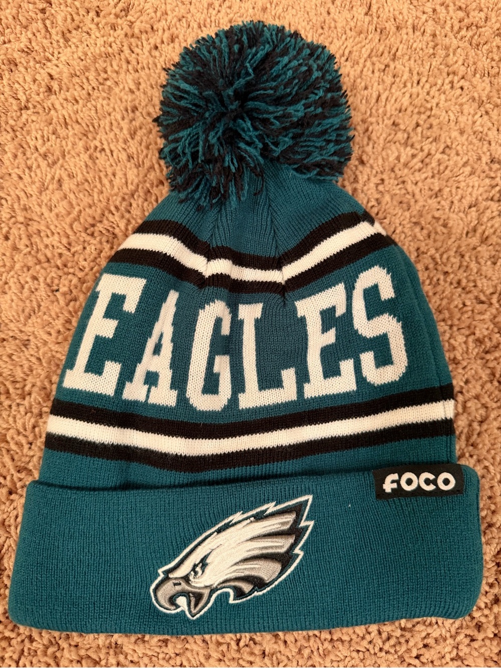 Kids Teal EAGLES Pom Cuffed Beanie Hat